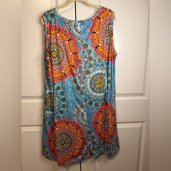 Aranoy Mandala Print Sleeveless Swing Dress Blue Multicolor Plus Size 3XL - Picture 2 of 4